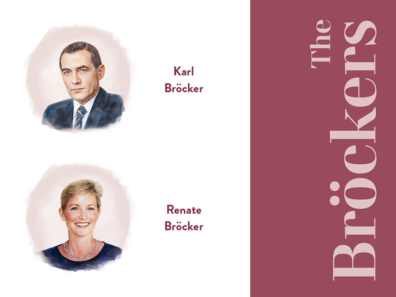 Ritratti di Karl Bröcker e Renate Bröcker, entrambi con il volto sfocato. Karl indossa giacca e cravatta, mentre Renate indossa una collana e una camicetta. Il testo recita “I Bröcker”.